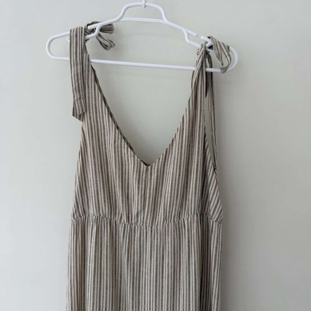 Sanctuary Move Your Body Olive Gray/Green Striped Linen Maxi Dress - Picture 3 of 7